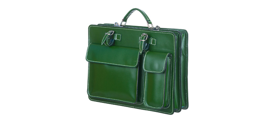 Borsa in vera pelle, mod. ALEX maxi, colore VERDE, con tracolla, CHIAROSCURO, Made in Italy adatta a computer Pc portatile 13 14 pollici, brochure grandi, cartelle e fogli formato A4